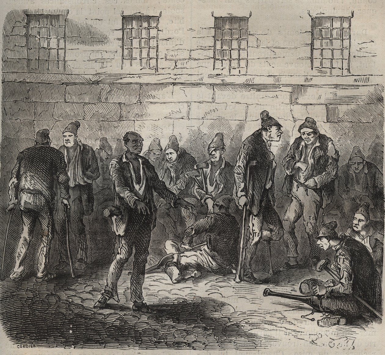 Svake styrker ved Toulon Bagne på 1800-tallet. Gravering i "Fengselshistorie fra deres opprettelse til i dag"" (1877) av Pierre Zaccone (1817-1895) (Colonia Penale - straffekoloni). Privat samling. av Anonymous Anonymous
