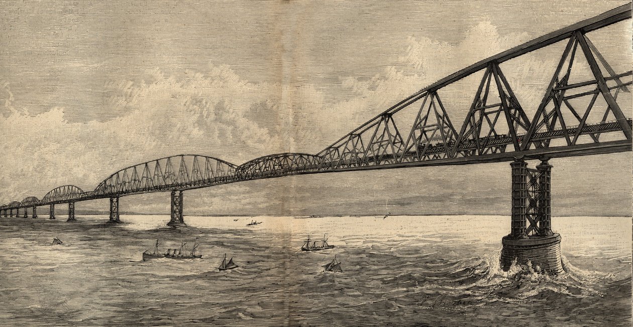 Internasjonalt broprosjekt over kanalen mellom Calais og Folkestone - 1890 - gravering 1890 av Anonymous Anonymous