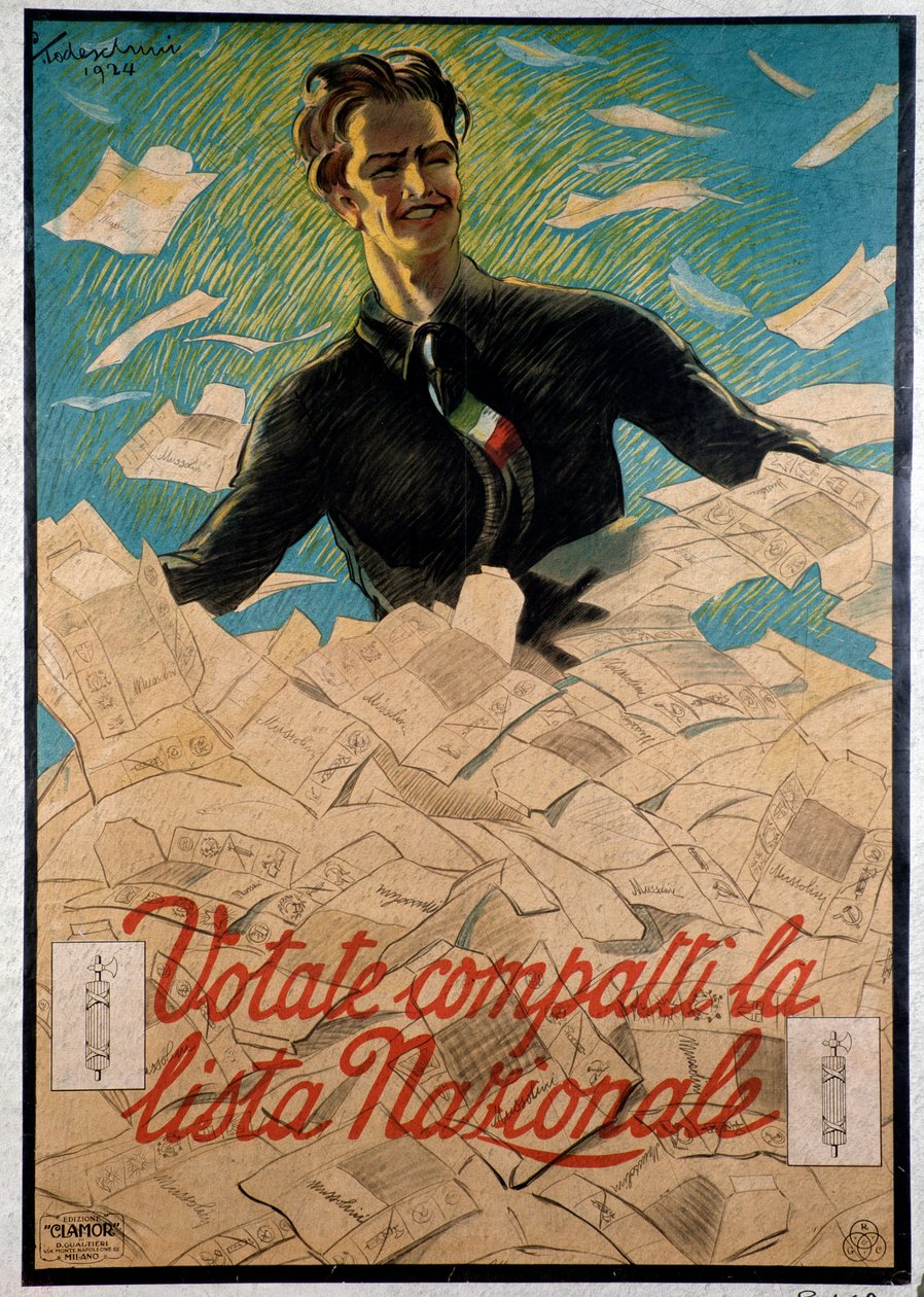 Italiensk propagandaplakat som formaner italienske folk til å velge nasjonal liste over Benito Mussolini av Anonymous Anonymous
