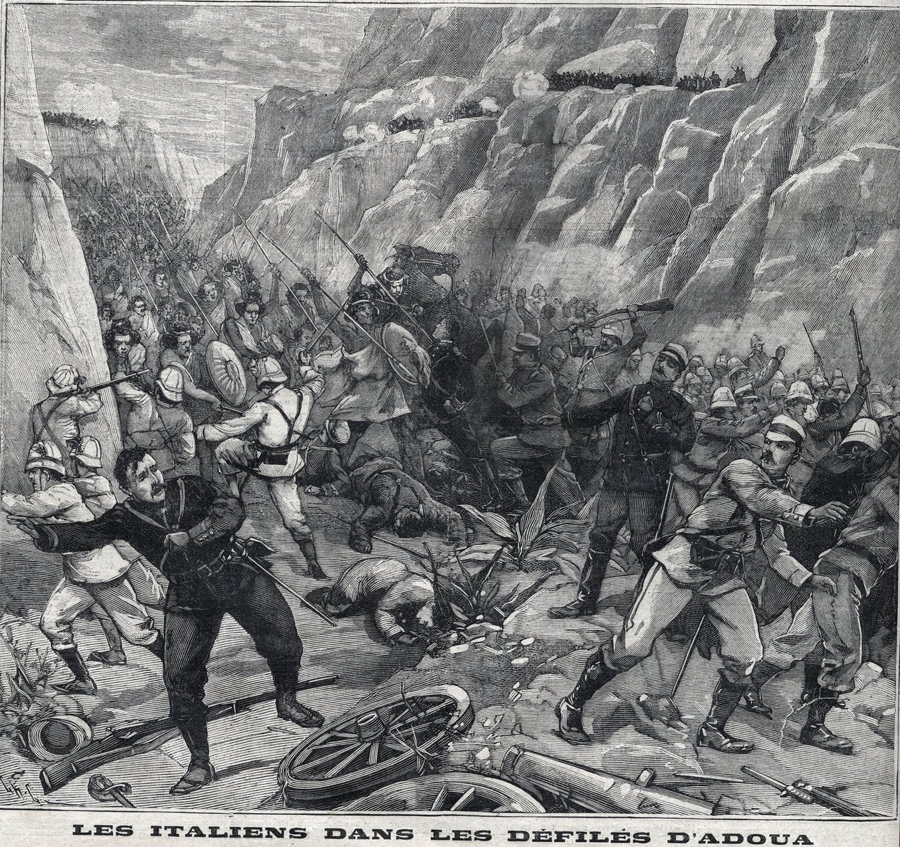 Italians fighting the Adoua in Ethiopia. Engraving in “” Le Peute Parisien”” av Anonymous Anonymous