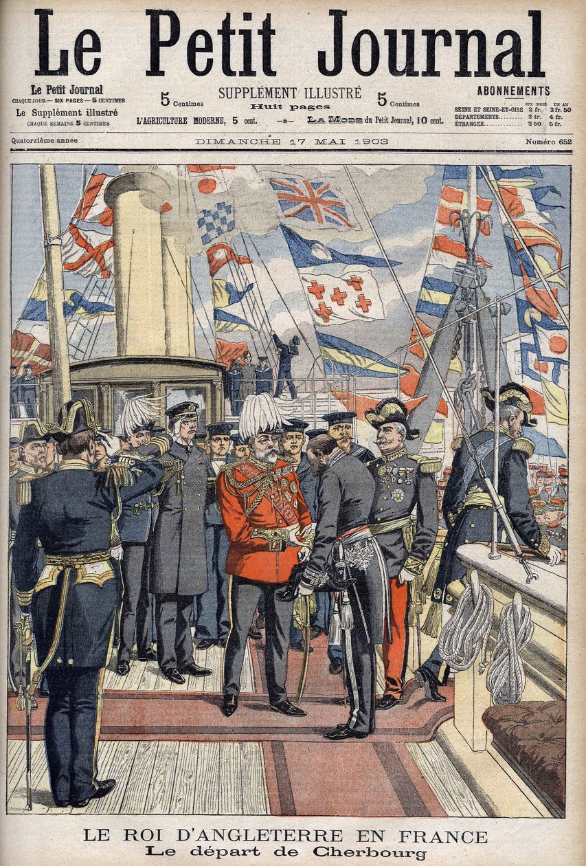 Kong Edward VII forlot Cherbourg etter en reise til Frankrike. Le Petity Journal, mai 1903. av Anonymous Anonymous