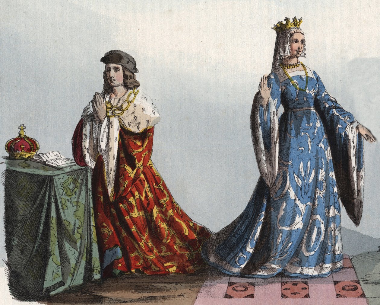 Kong Henry VI av England og hans dronningkonsort Margaret av Anjou - Henry VI av England (1421 - 1471) og Margarita av Anjou (1429 - 1482) - gravering fra "" Skikker og skikker til alle folkeslag i universet. Det er historien om regjeringen, love av Anonymous Anonymous
