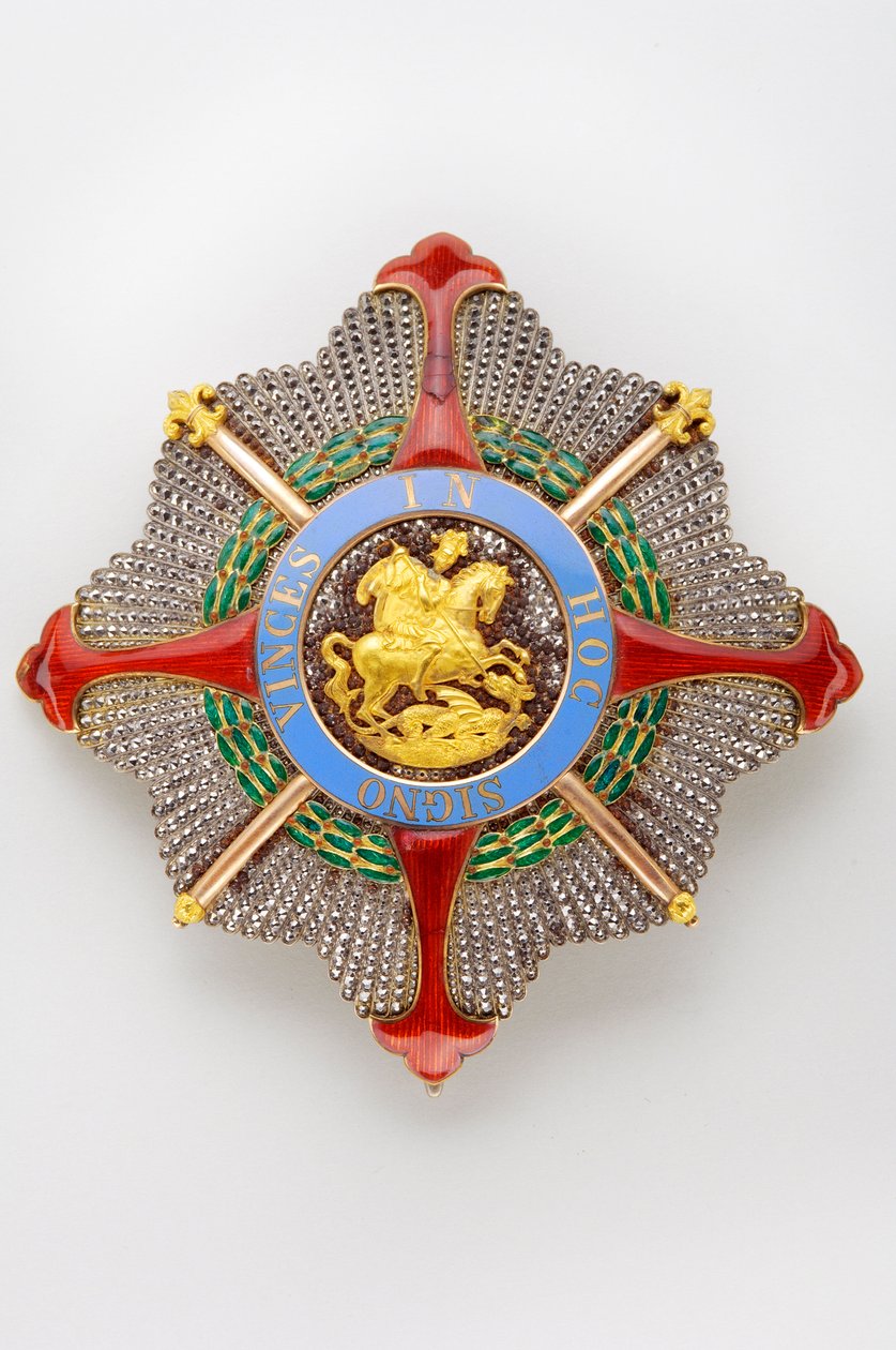 Kingdom of the Two Sicilies - Kongehuset til de to Siciliene: plate av ordenen Saint George of the Reunion - Modell for stormesteren - begynnelsen av 1800-tallet - Gull, sølv, markasitt og emals - D 8,5 cm; vekt 80 g - Privat samling av Anonymous Anonymous
