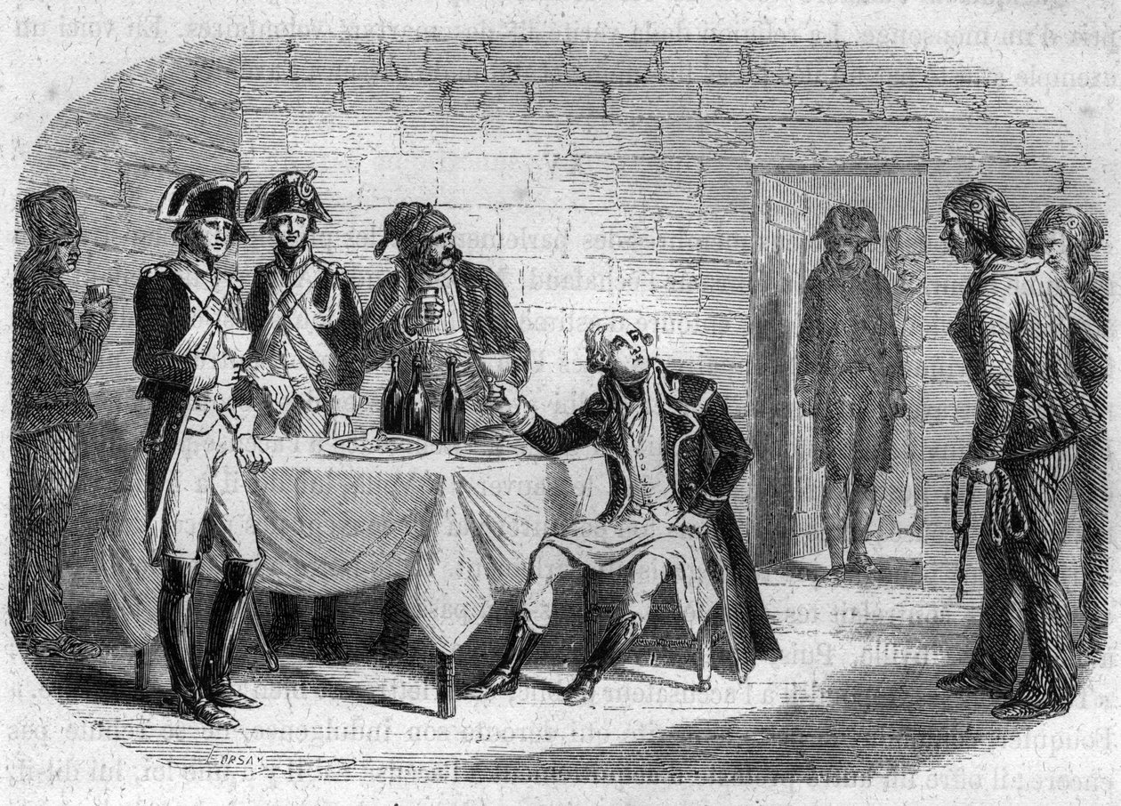 Last moment of Duke Armand Louis de Gontaut de Biron, general-in-chief of the Armees of the Rhine and Var; died 1793 - Engraving in “Histoire des Girondins” by Alphonse de Lamartine (1790-1869) 1865-1866. Private Collection av Anonymous Anonymous