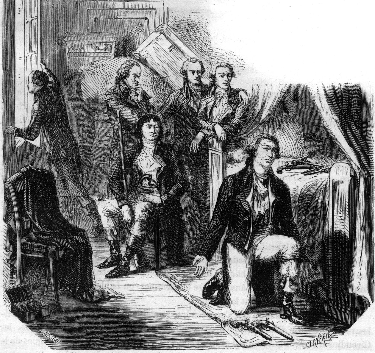 Girondinene natten til 31. mai 1793 (girondinernes fall) - Gravering i "Histoire des Girondins" av Alphonse de Lamartine (1790-1869) 1865-1866 - Privat samling av Anonymous Anonymous