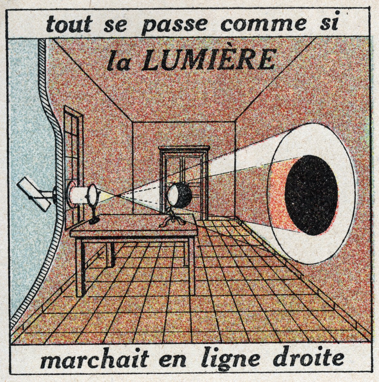 Lysutbredelse: Alt skjer som om lyset løp i en rett linje. Anonym illustrasjon fra 1925. Privat samling. av Anonymous Anonymous