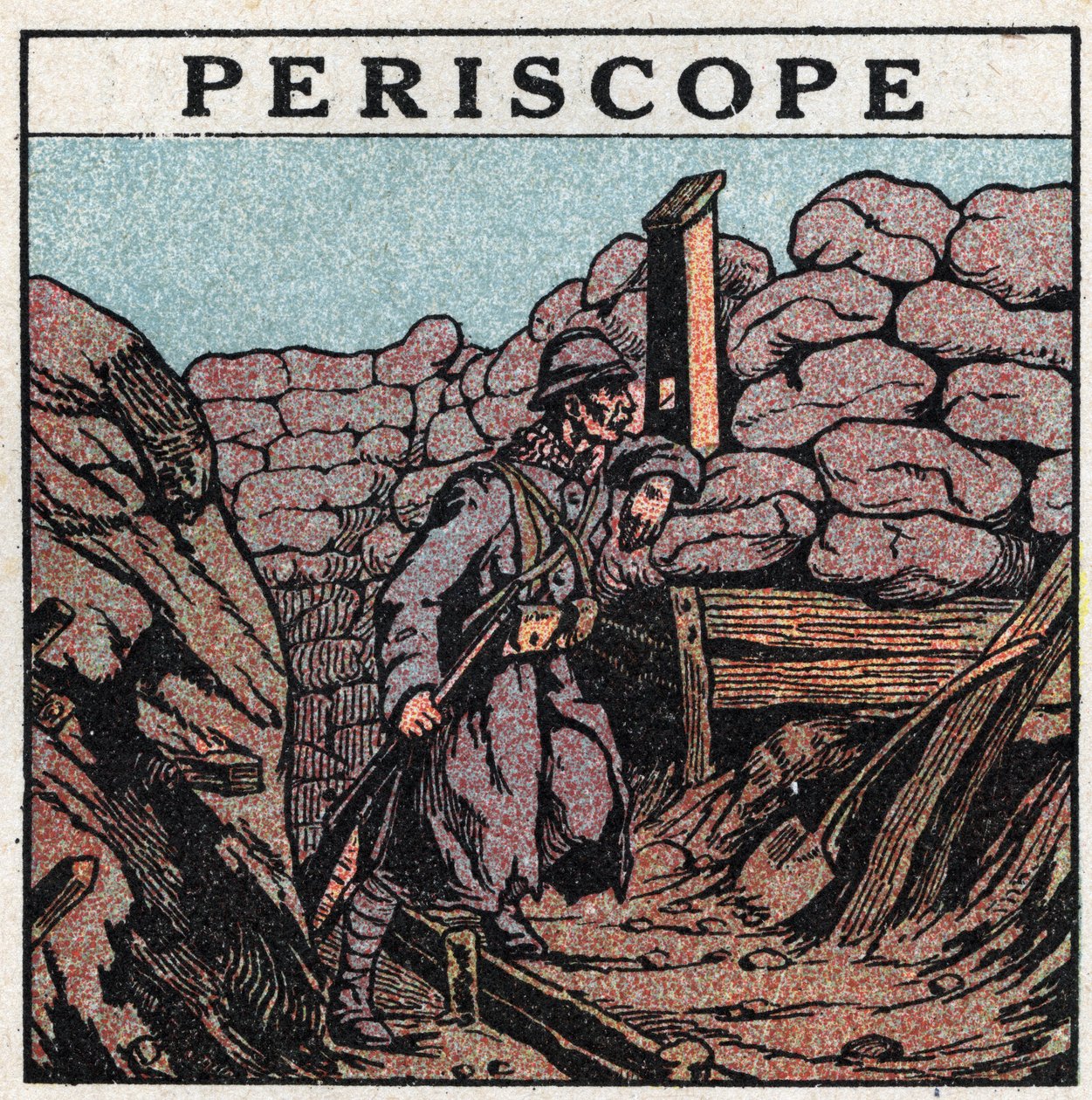 Light reflexion: periscope used in a trench by a Hairy during the First World War (1914-1918). Anonymous illustration from 1925. Private collection. av Anonymous Anonymous