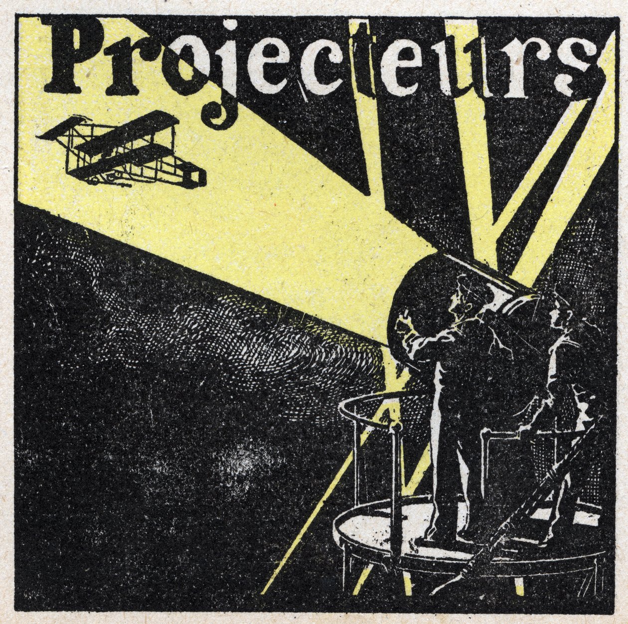 Light reflexion: spotlights used to spot a plane in the sky at night. Anonymous illustration from 1925. Private collection. av Anonymous Anonymous