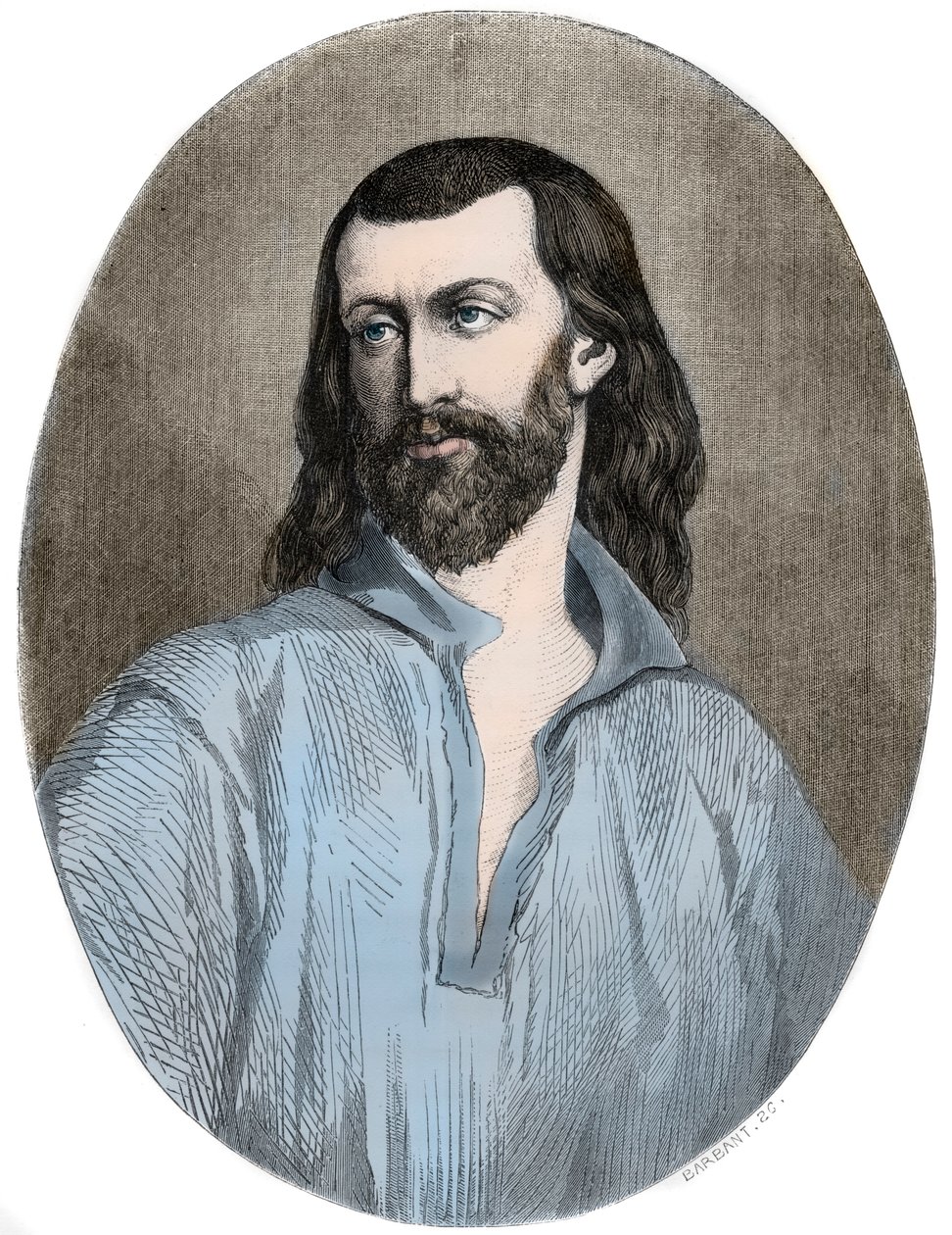 Loudun Possessions: URBAN GRANDIER, Priest of Loudun victim of injustice - Affaire des possedes de Loudun (demons de Loudun): portrait of the french priest Urbain Grandier (1590-1634) - Engraving of 1863 in “Le Livre Rouge - Histoire De L