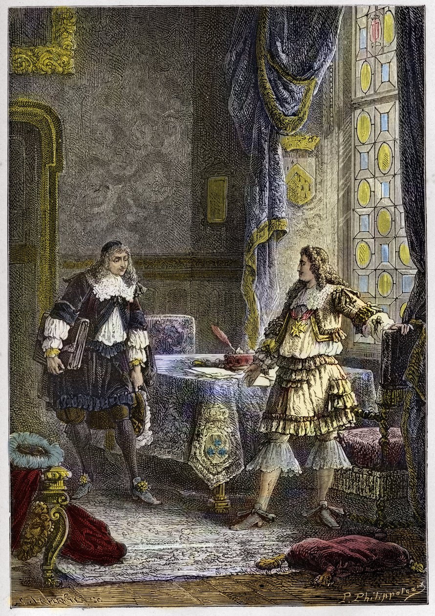 Louis XIV avskjediger Nicolas Fouquet - Louis XIV avskjediger finansinspektøren, Nicolas Fouquet - gravering fra "" L