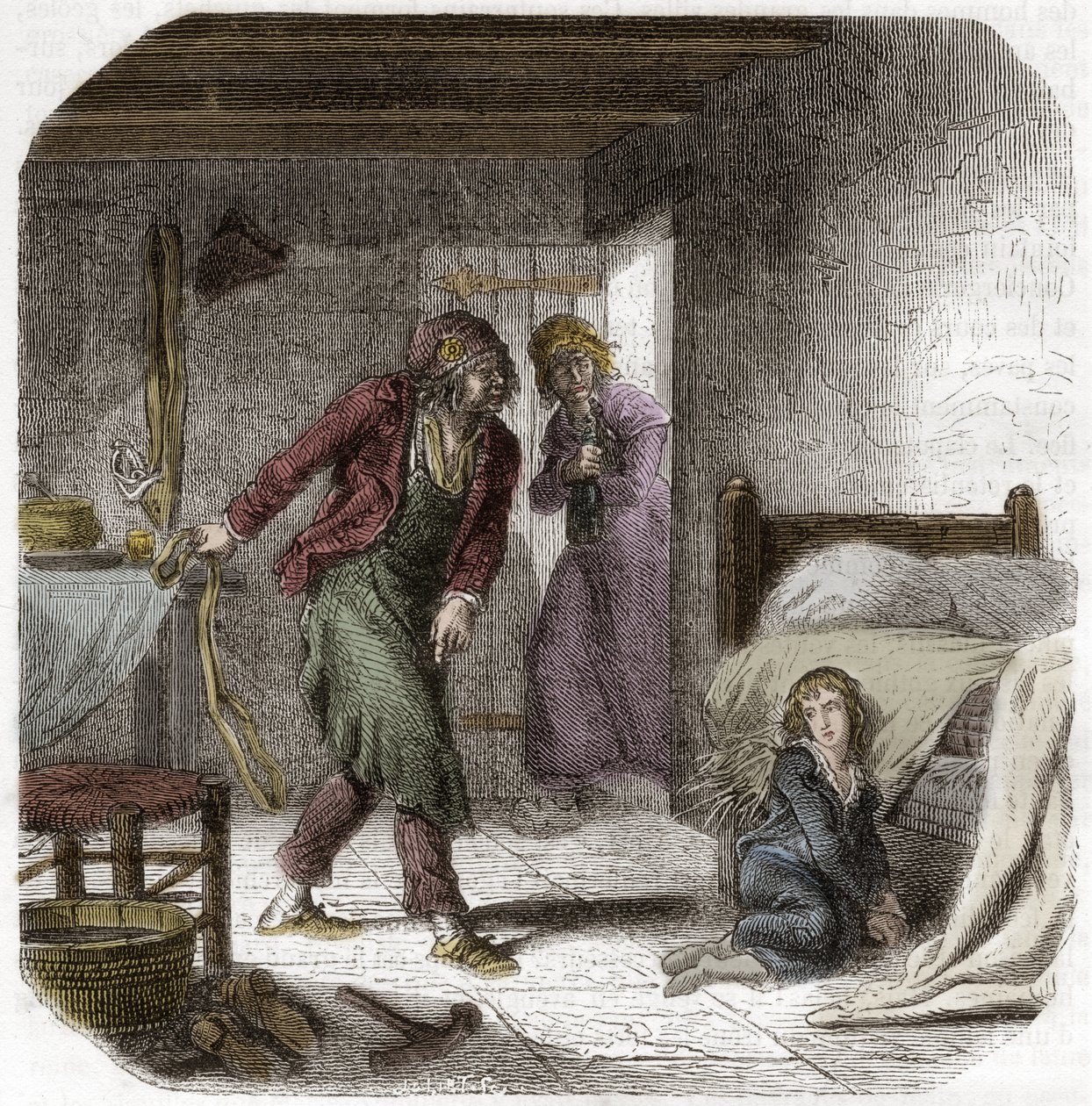Louis XVII (1785-1795) ved tempelet, med sin geolier skomakeren Antoine Simon - Gravering i "Histoire des Girondins"" av Alphonse de Lamartine (1790-1869) 1865-1866 - Privat samling av Anonymous Anonymous