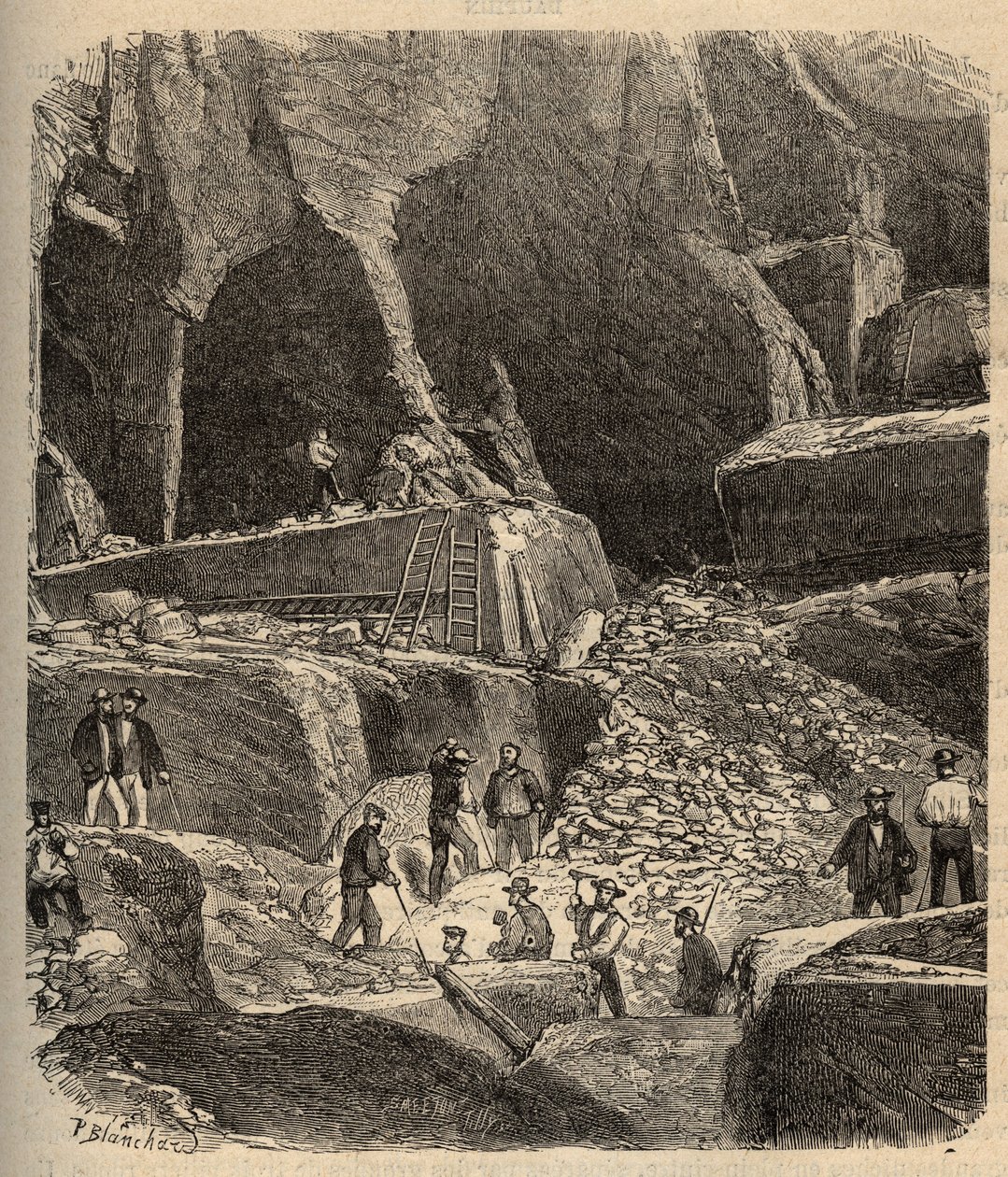 Marble quarries of Saint-Genies (Saint Genies) - Dordogne - engraving in “” PATRIE”” - DESCRIPTION PINTUREQUIREQUE DE LA FRANCE EN 6 VOLUES BY LUCIEN HUARD - end 19th century av Anonymous Anonymous