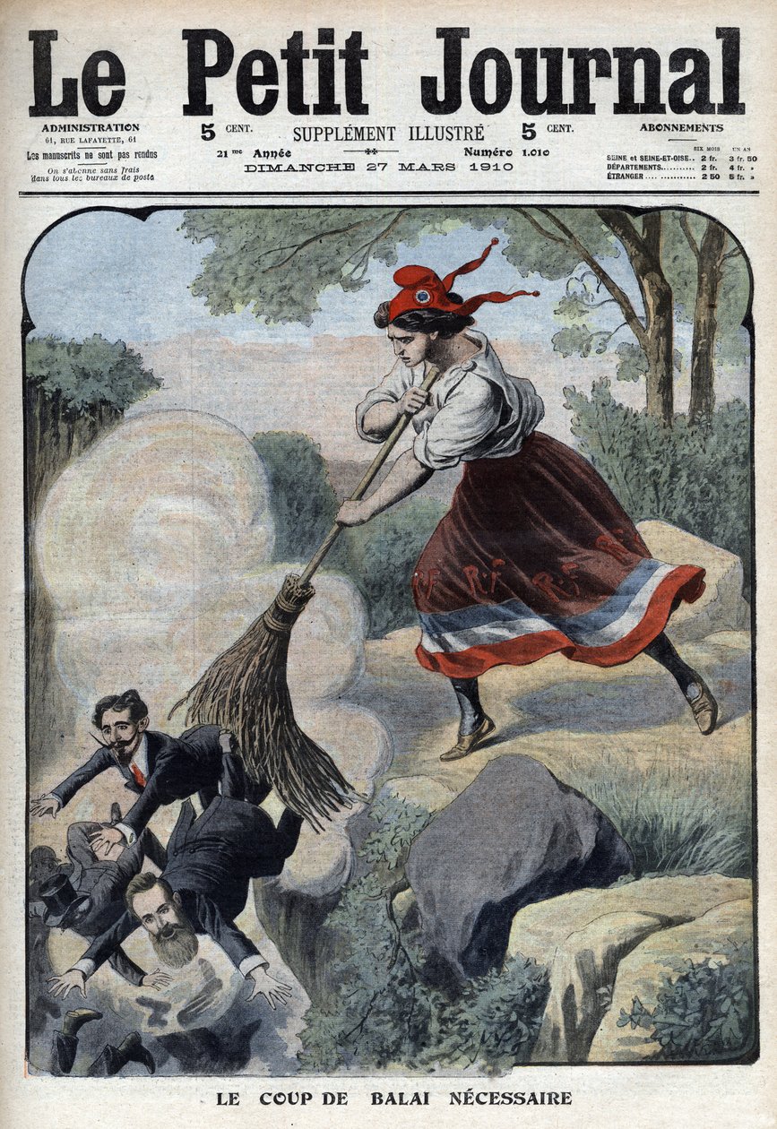 Marianne gir den nødvendige kost mot likvidatorer, menneskehandlere og sangere (Marianne og skandalene i den tredje republikk) - "" Le petit Journal""" av lørdag 27. mars 1910 av Anonymous Anonymous