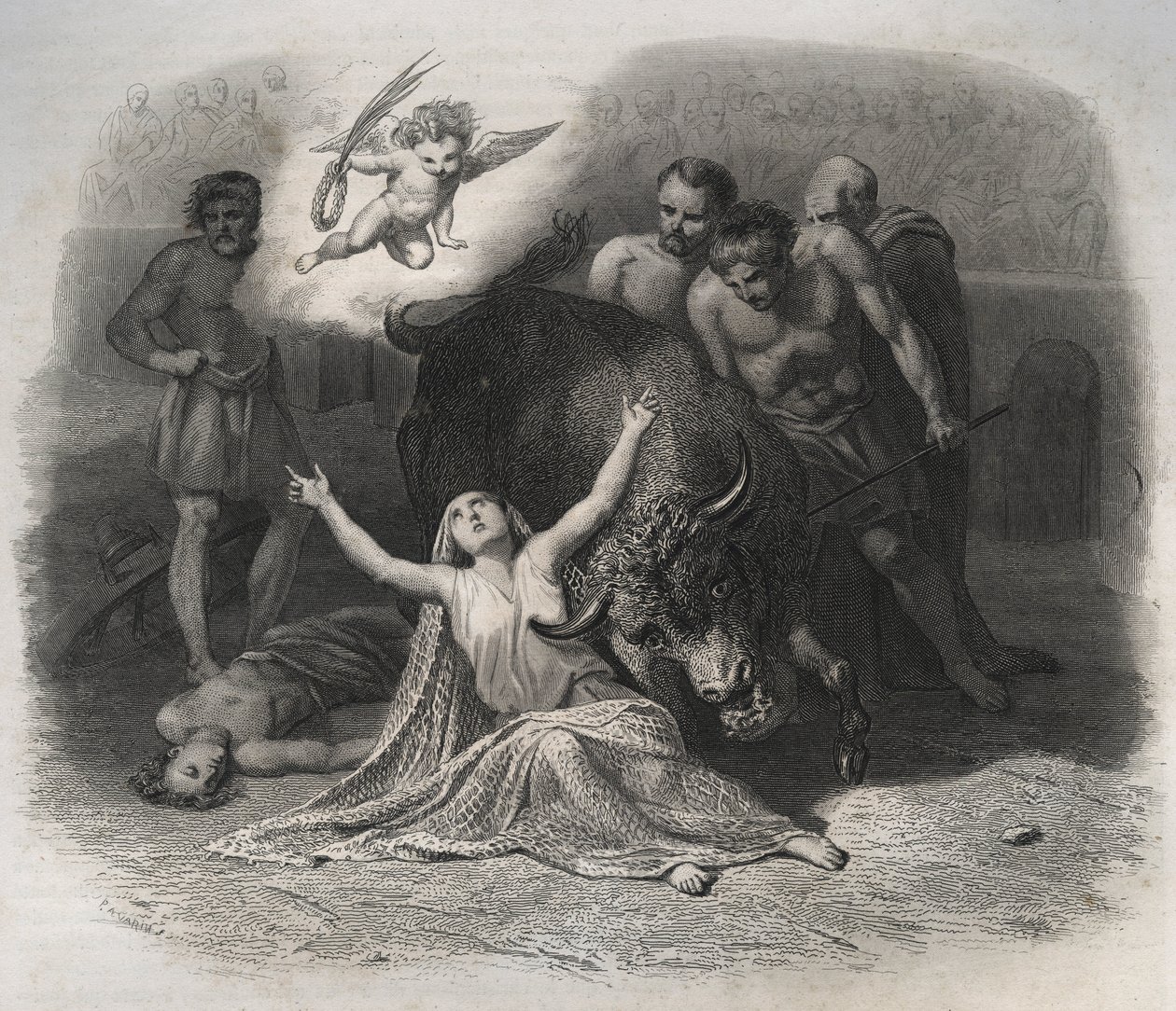 Martyrdøden til Saint Blandine av Lyon og Ponticus i arenaen i 177 under forfølgelsene av de første kristne. Gravering fra 1846 i "" Lives of the saints"". Privat samling. av Anonymous Anonymous