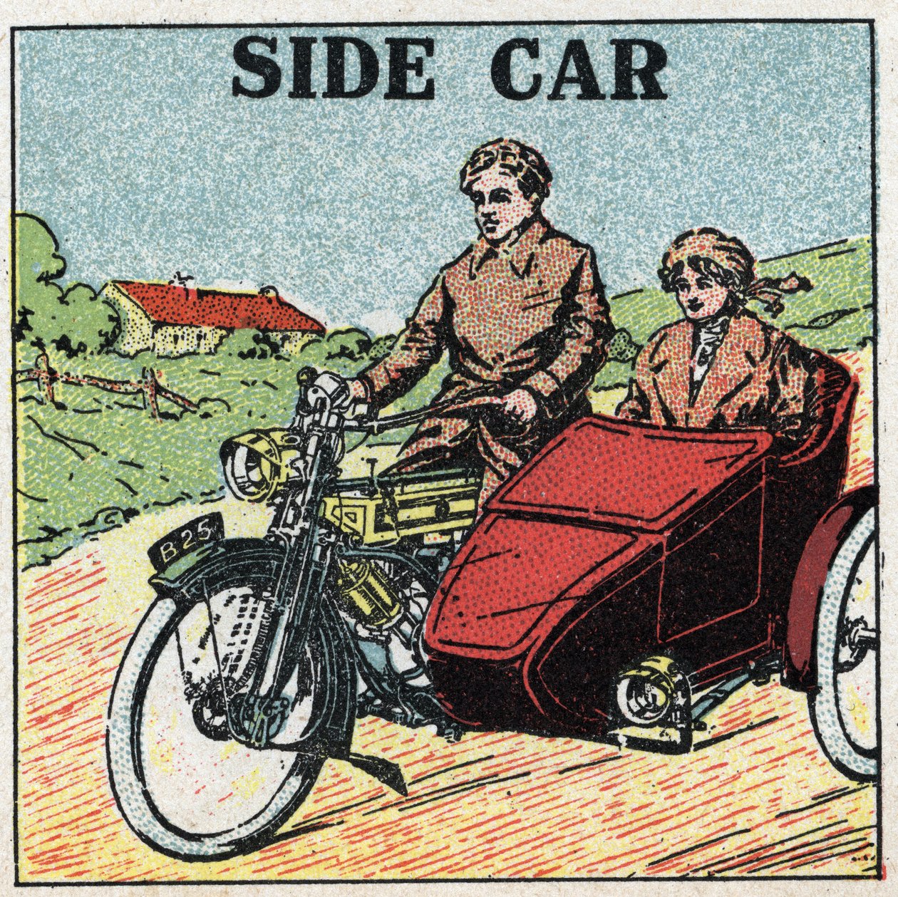 Mechanical traction: motorcycle side car. Anonymous illustration of 1925. Private collection. av Anonymous Anonymous