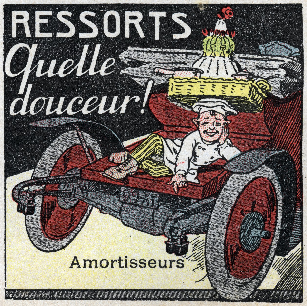 Mechanical traction: shock springs of an automobile. Anonymous illustration from 1925. Private collection. av Anonymous Anonymous