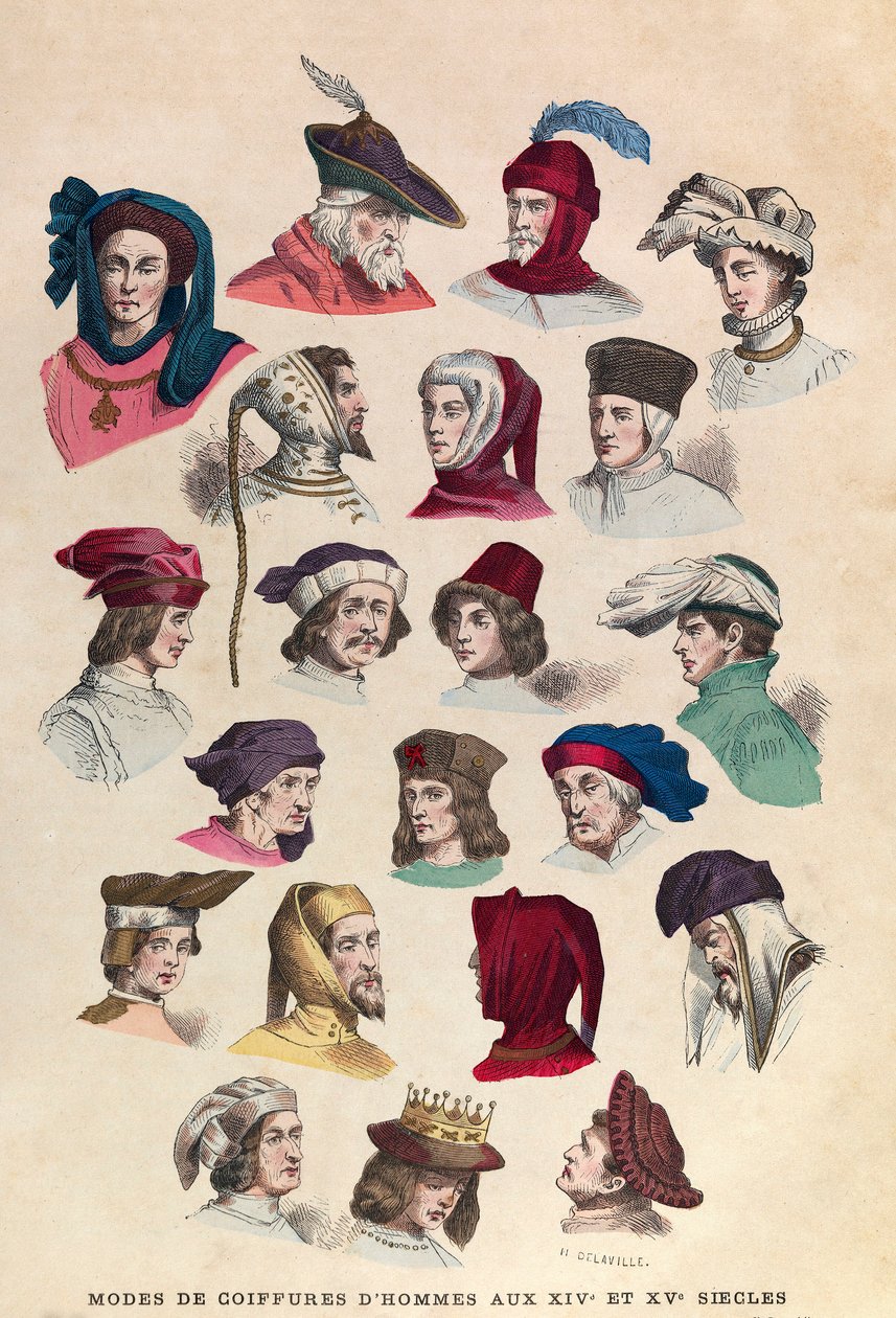 Herrefrisyrer på 1300- og 1400-tallet i Paris: Herrehatter og hodeplagg av Anonymous Anonymous