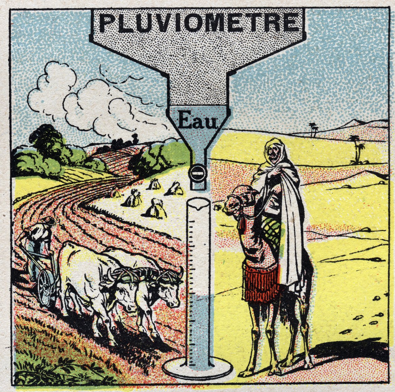 Meteorology: influence of rain on climate, use of rain. Anonymous illustration from 1925. Private collection. av Anonymous Anonymous