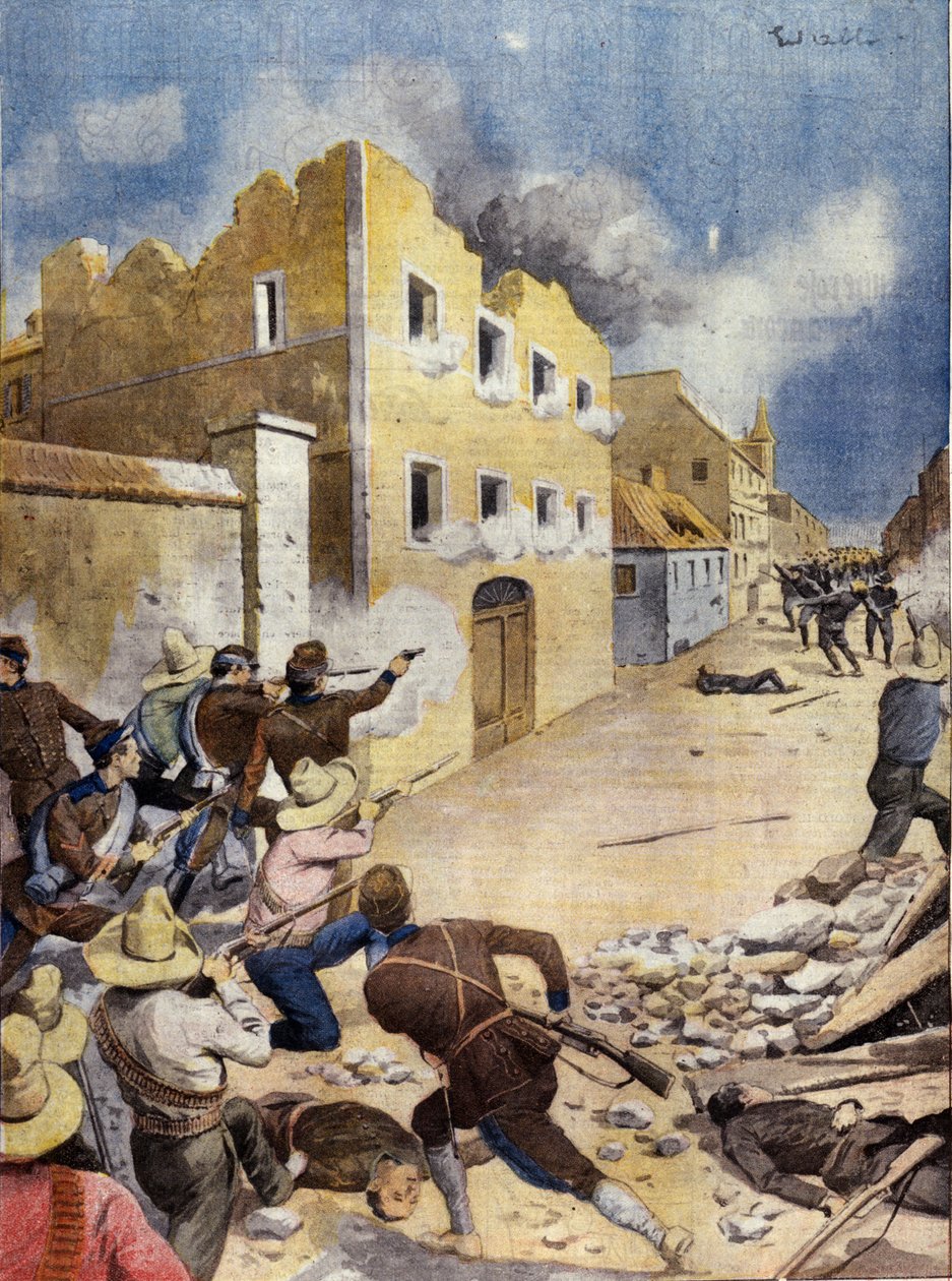 Meksikansk revolusjon (meksikansk revolusjon: amerikanske marinesoldater som kjemper i Vera-Cruz, april 1914) Illustrasjon i "" L'illustrazione del popolo"" 1914 av Anonymous Anonymous