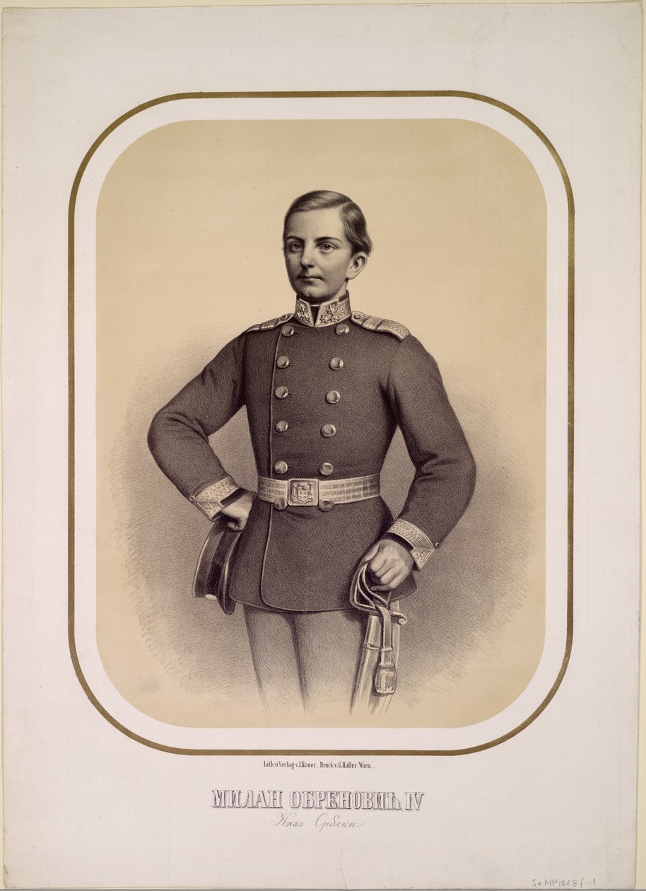 Milan I (1854-1901), konge av Serbia - Anonym - ca. 1869 - Litografi - 47x34 - Privat samling av Anonymous Anonymous