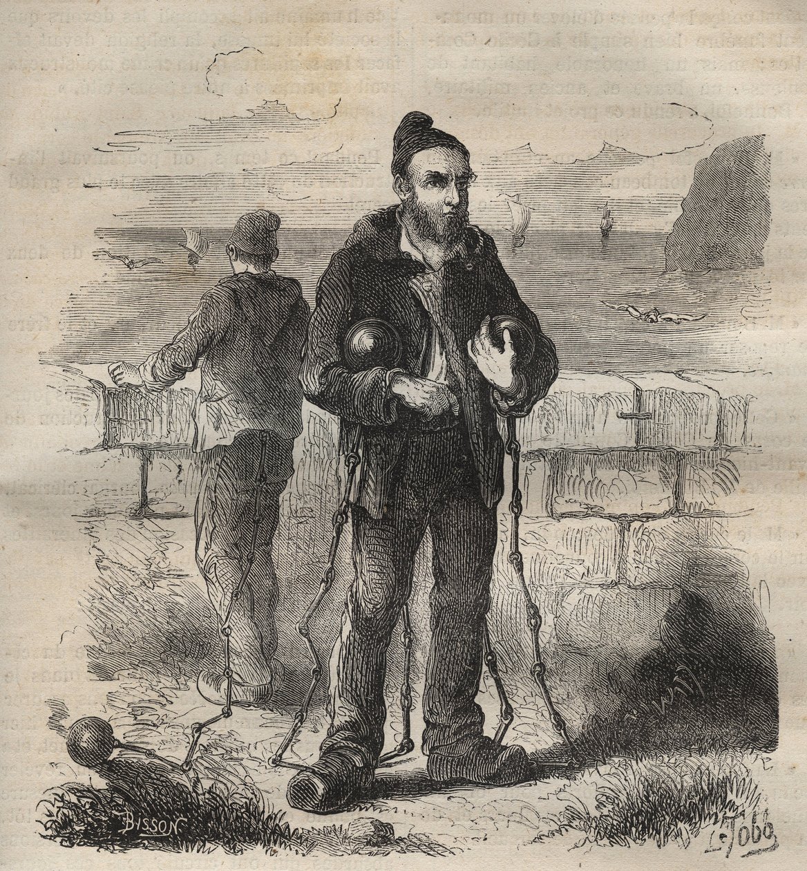 Militær dømt til fengselet i Toulon på 1800-tallet. Gravering i «Fangernes historie fra deres skapelse til i dag» (1877) av Pierre Zaccone (1817-1895) (Colonia Penale - Straffekoloni). Privat samling. av Anonymous Anonymous