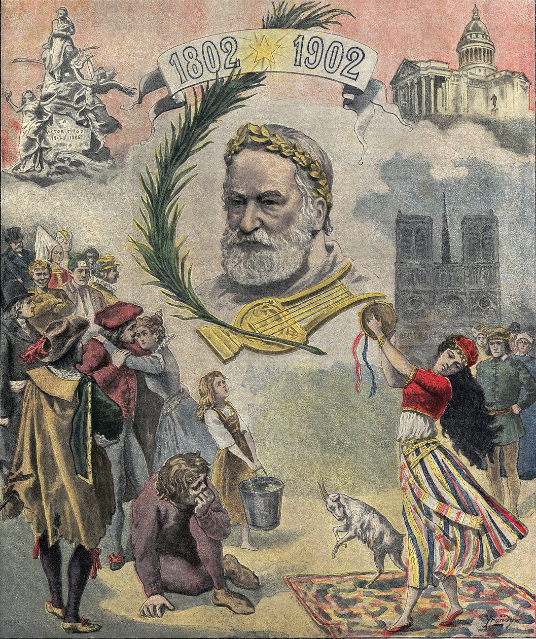 One of “Le petit journal”” paying homage to the French poet and writer Victor Hugo (1802-1885) on the centenary of his birth. The characters of his novels are represented (Esmeralda, Quasimodo, Cosette). 02/03/1902 Private collection av Anonymous Anonymous