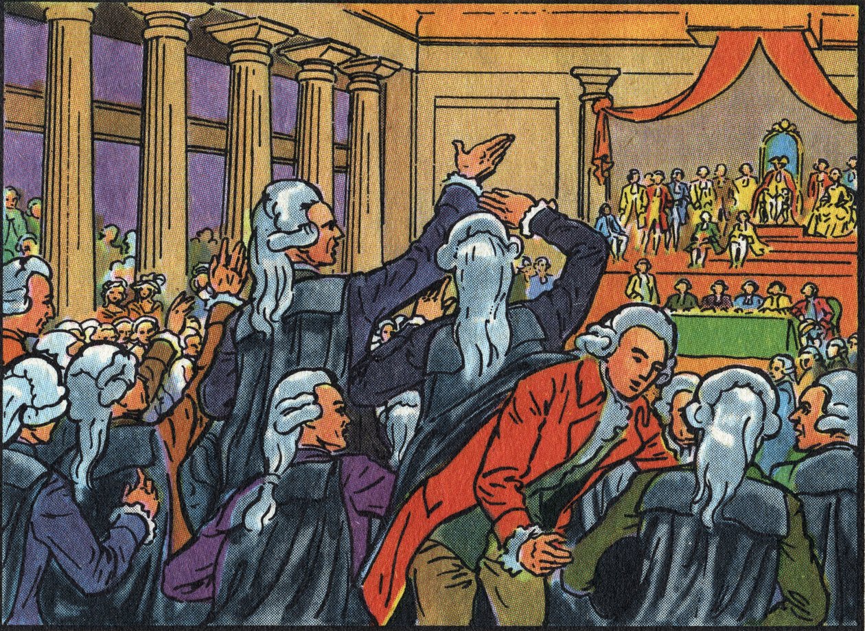 Åpning av generalstatene i Versailles 5. mai 1789 og sluttet seg til de tre ordenene (geistlige, adel og tredje stat). Anonym illustrasjon i "" Collection des souverains et chefs d