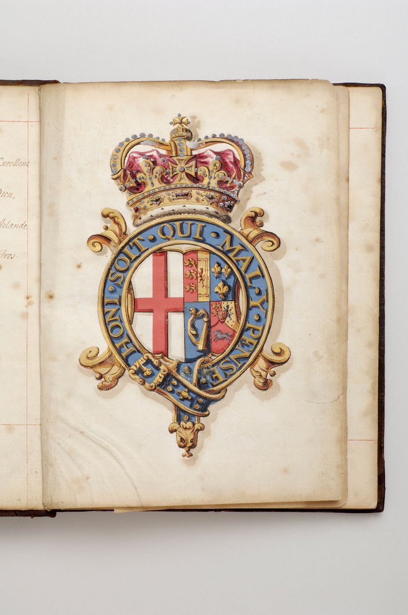 Order of the Garter: Book of Statutes som tilhørte Charles Fitzroy, Duke of Grafton - Hanovrians kongelige våpen fra 1714 til 1801 (akvarellmanuskript, beg. 1700-tallet) av Anonymous Anonymous