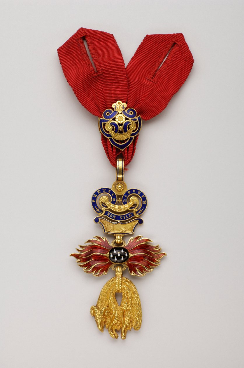 Order of the Golden Fleece: Østerriksk Golden Fleece - Redusert merke - 1850-1900 - Gull og emals - H: 7,6 cm; B: 4,5 cm; Vekt: 42 g - Privat samling av Anonymous Anonymous