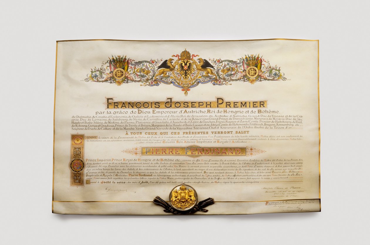 Order of the Golden Fleece: The Austrian Golden Fleece - Diplôme d'admission to Order of the Golden Fleece av Pierre Ferdinand (Pierre-Ferdinand) (1874-1948), erkehertug av Østerrike av Anonymous Anonymous