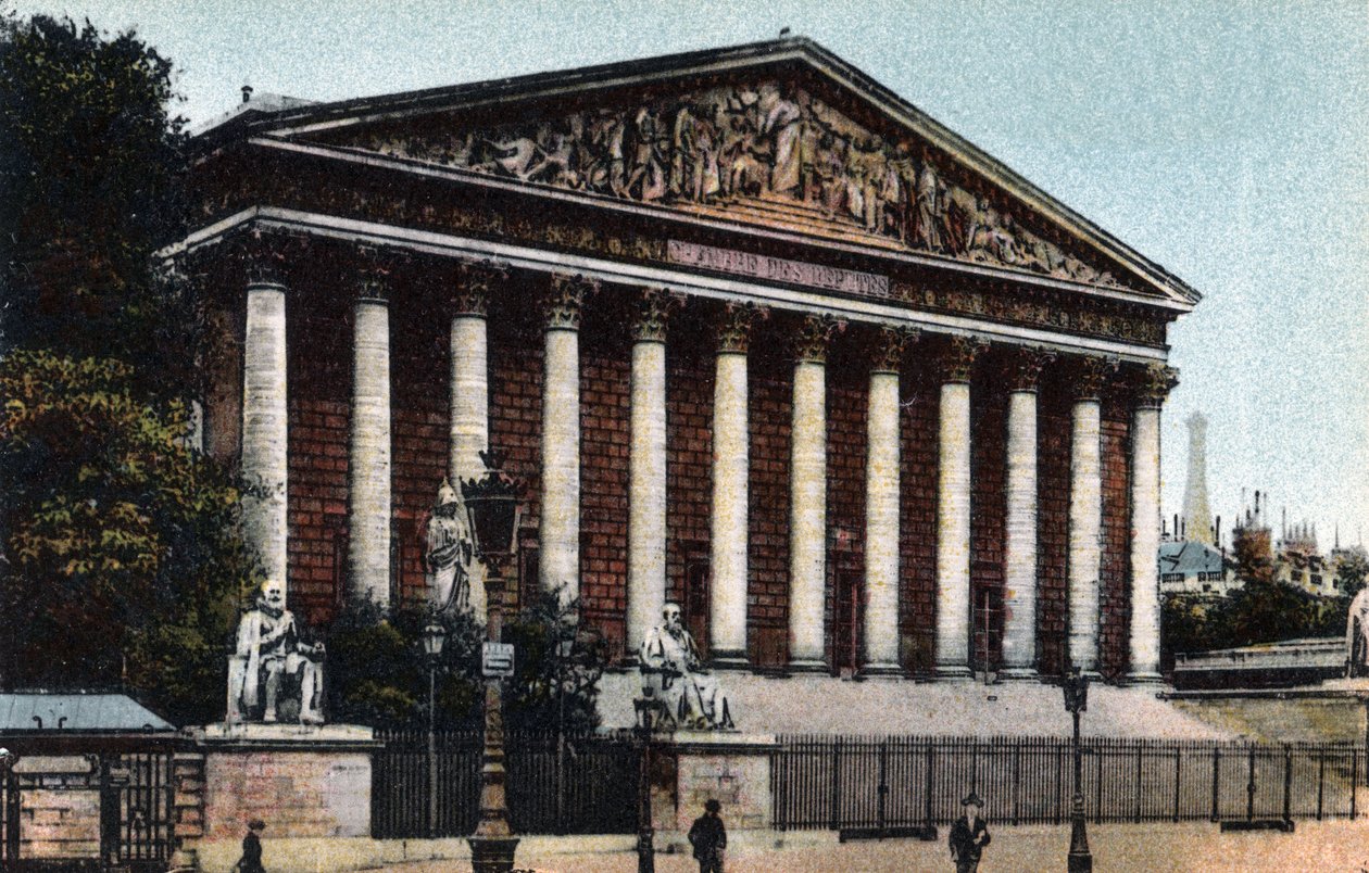 Paris: utvendig visning av Deputertkammeret (nasjonalforsamlingen, Palais Bourbon). Fotografi av 1920 i "" Artistic Album "" av byen Paris. Privat samling. av Anonymous Anonymous