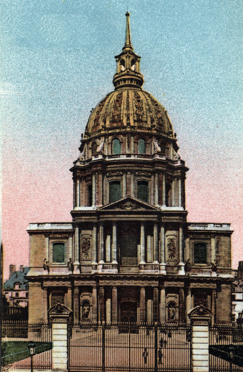 Paris: utvendig visning av Dome of the Hotel des Invalides realisert av Jules Hardouin Mansart (1646-1708) på et prosjekt av Liberal Bruand. Fotografi av 1920 i "" Artistic Album "" av byen Paris. Privat samling. av Anonymous Anonymous