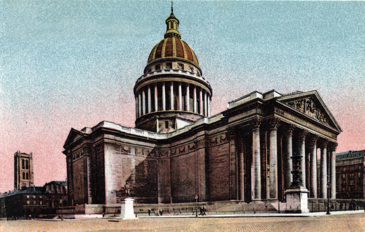 Paris: utvendig utsikt over Pantheon bygget i 1757-1790 av Jacques Germain Soufflot (1713-1780). Fotografi av 1920 i "" Artistic Album "" av byen Paris. Privat samling. av Anonymous Anonymous