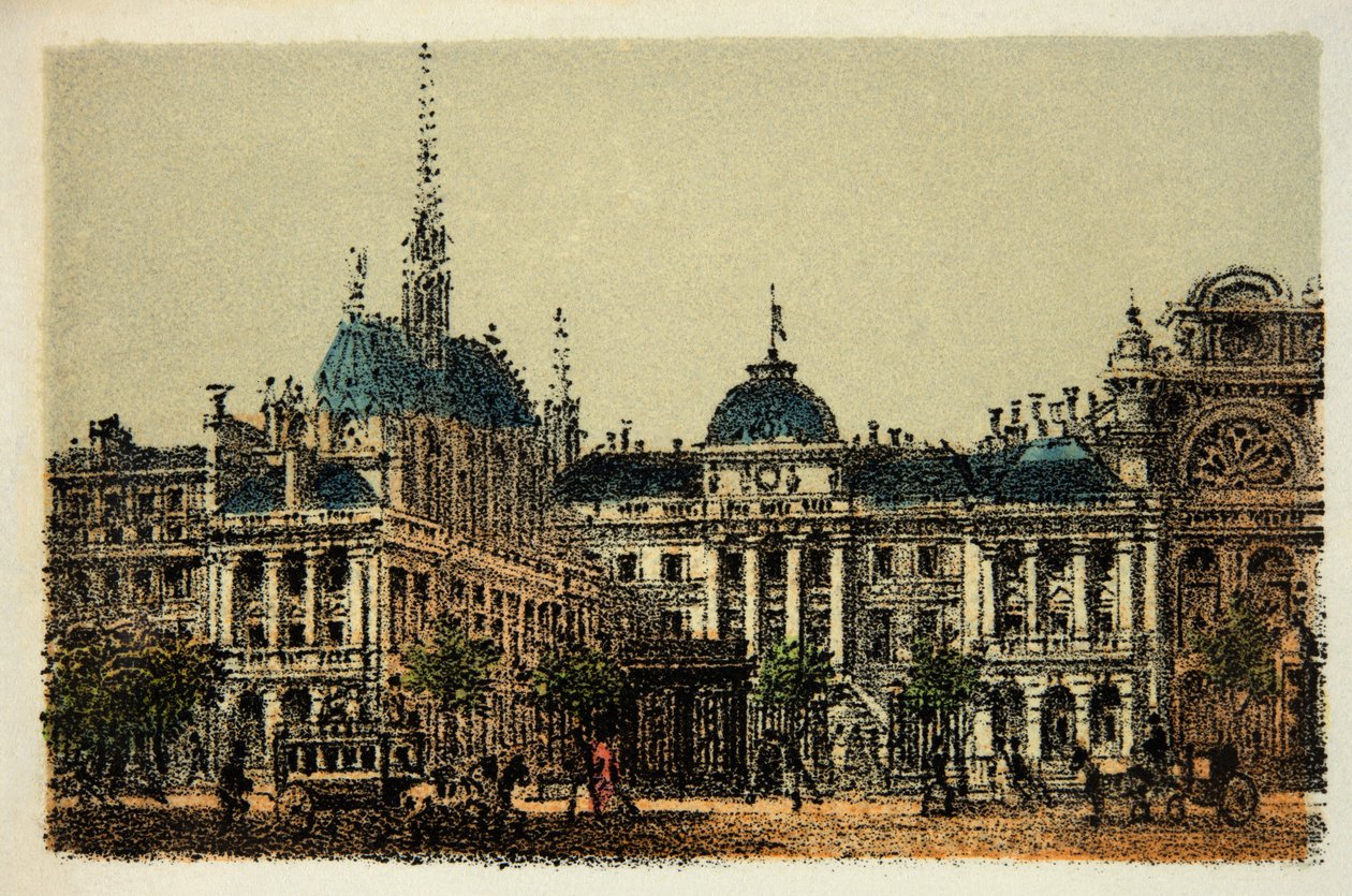 Paris i 1874: Justispalasset og Sainte Chapelle, privat samling av Anonymous Anonymous