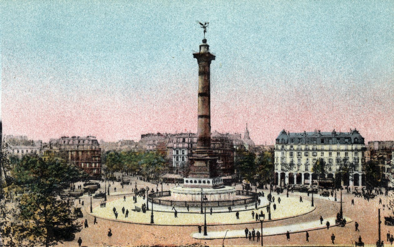 Paris: utsikt over julisøylen på Place de la Bastille. Fotografi av 1920 i "" Artistic Album "" av byen Paris. Privat samling. av Anonymous Anonymous