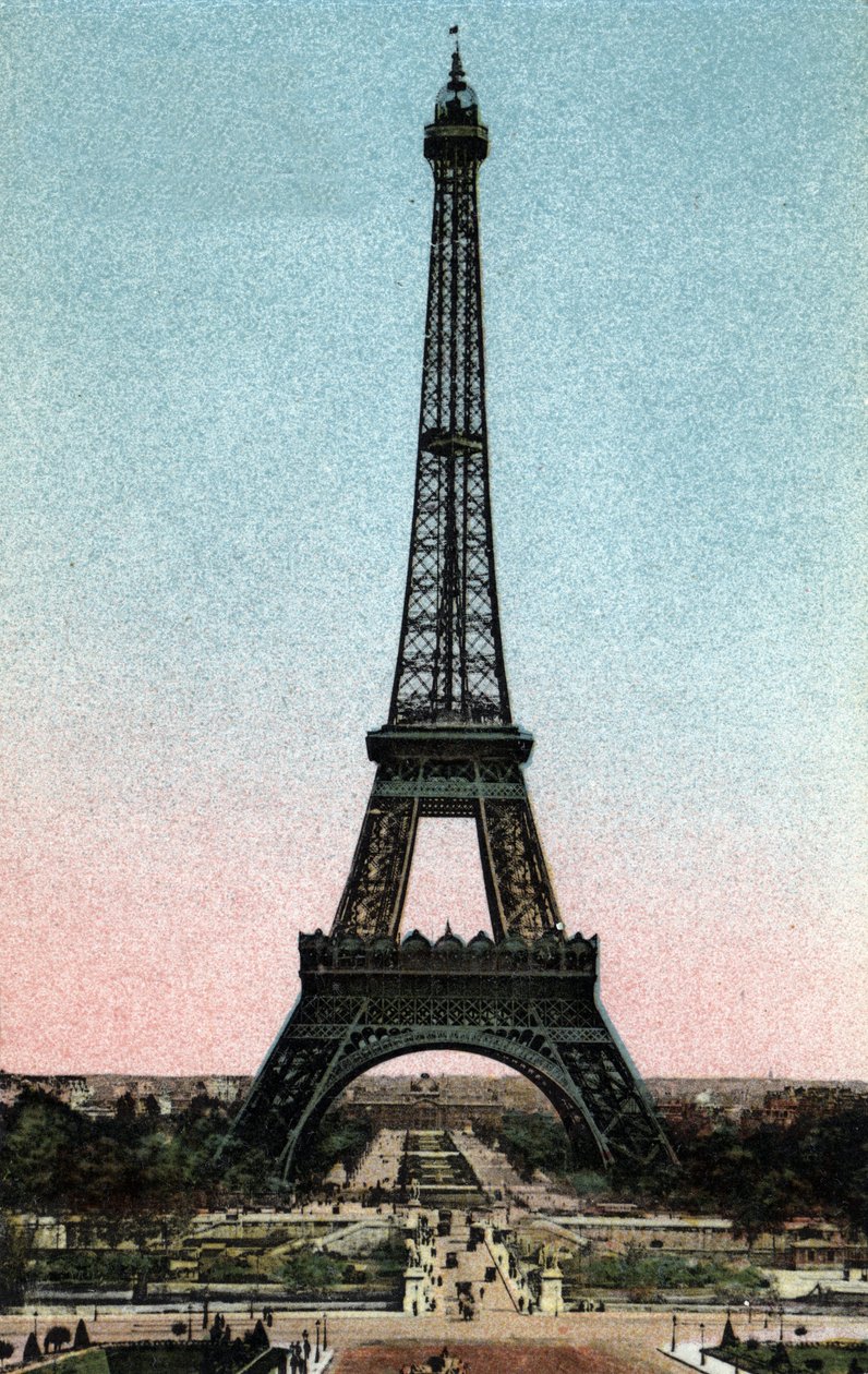 Paris: utsikt over Eiffeltårnet bygget mellom 1887 og 1889 av Gustave Eiffel (1832-1923). Fotografi av 1920 i "" Artistic Album "" av byen Paris. Privat samling. av Anonymous Anonymous