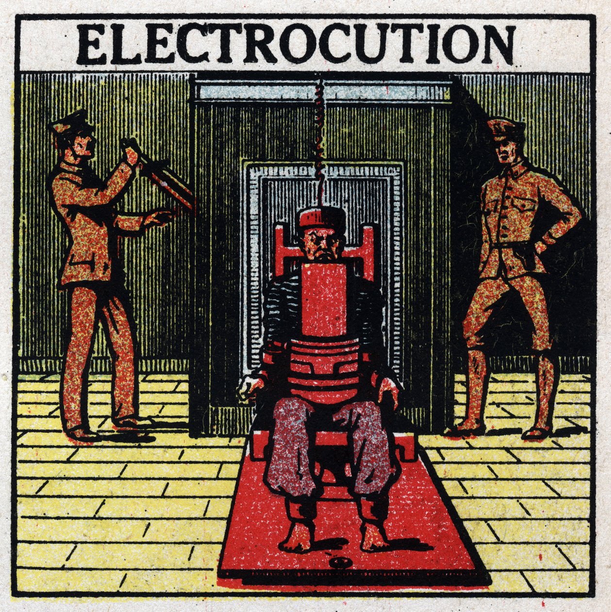 Physiological effects of electricite: electrocution of a death sentence by means of an electric chair in a penitencier in the United States. Anonymous illustration from 1925. Private collection. av Anonymous Anonymous
