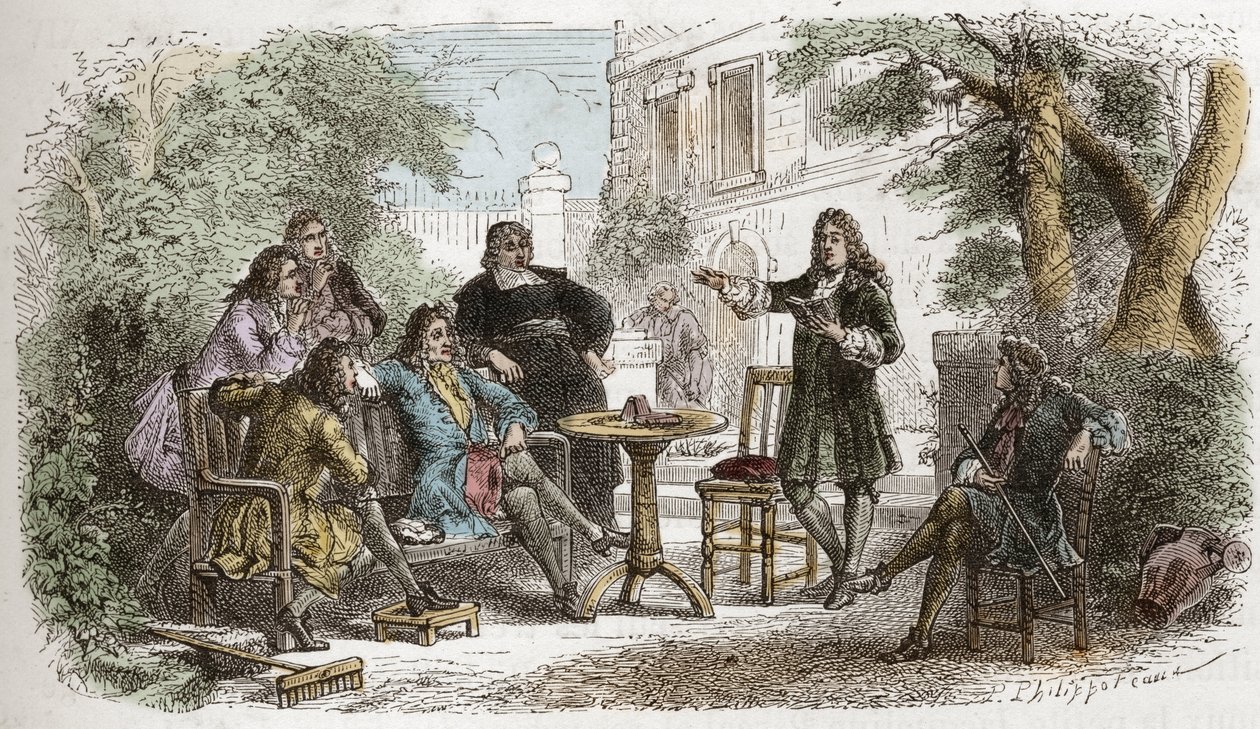 Pierre Corneille (1606-1684) - Corneille leser for Louis XIV - gravering fra "" Frankrikes historie fortalt til mine barnebarn""" - av Francois Guizot - 1872-1876 av Anonymous Anonymous