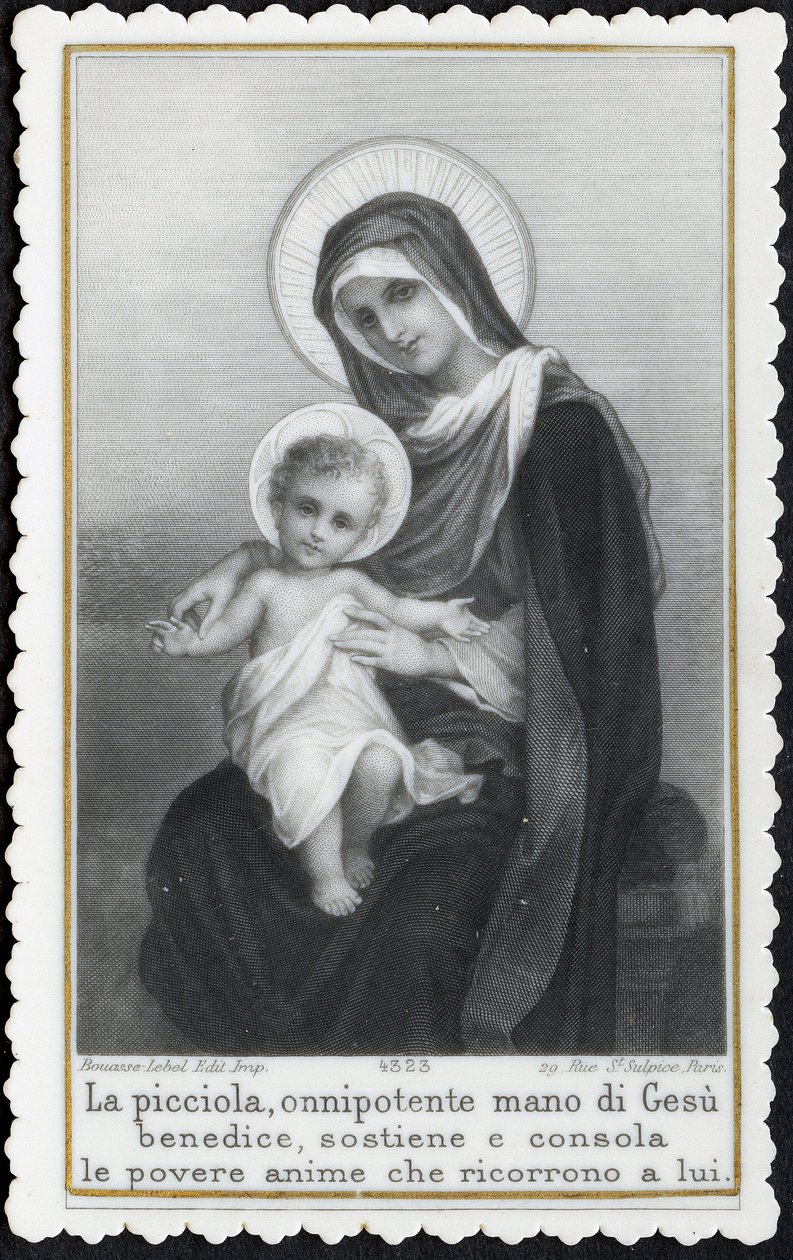 Fromt bilde: Jesus som et barn i armene til sin mor Maria (gravering) av Anonymous Anonymous