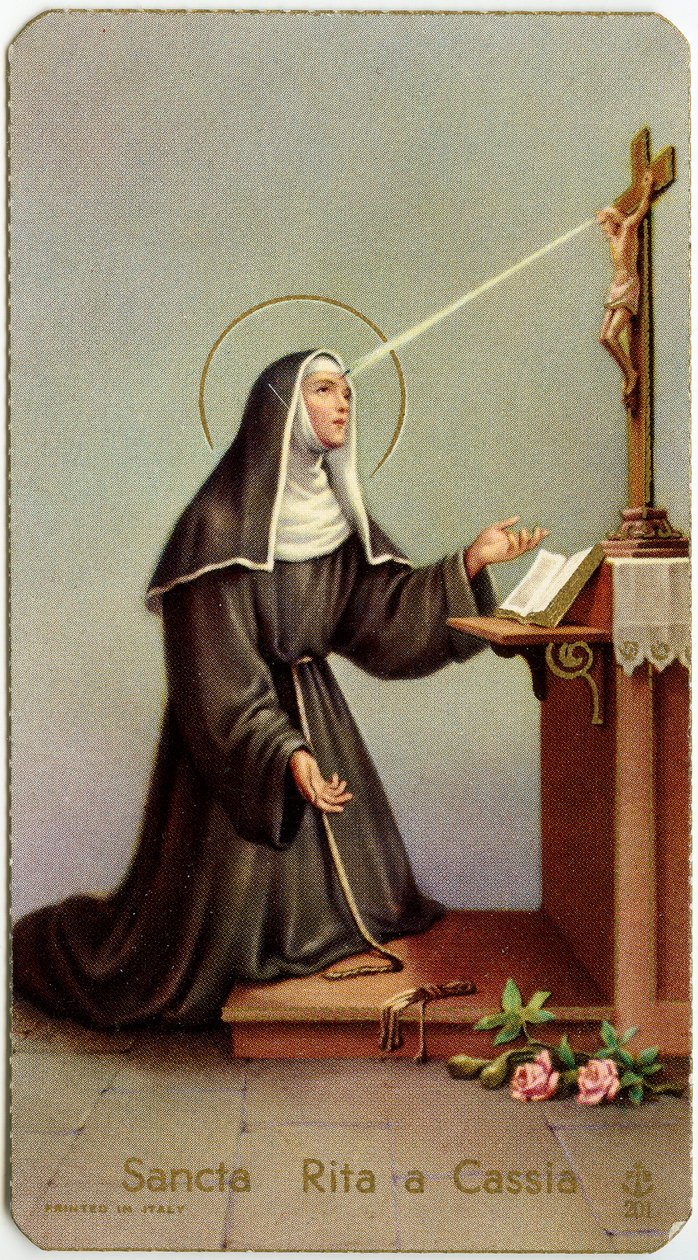Fromt bilde: Rita av Cascia under hennes delvise Stigmata (kromolitografi) av Anonymous Anonymous