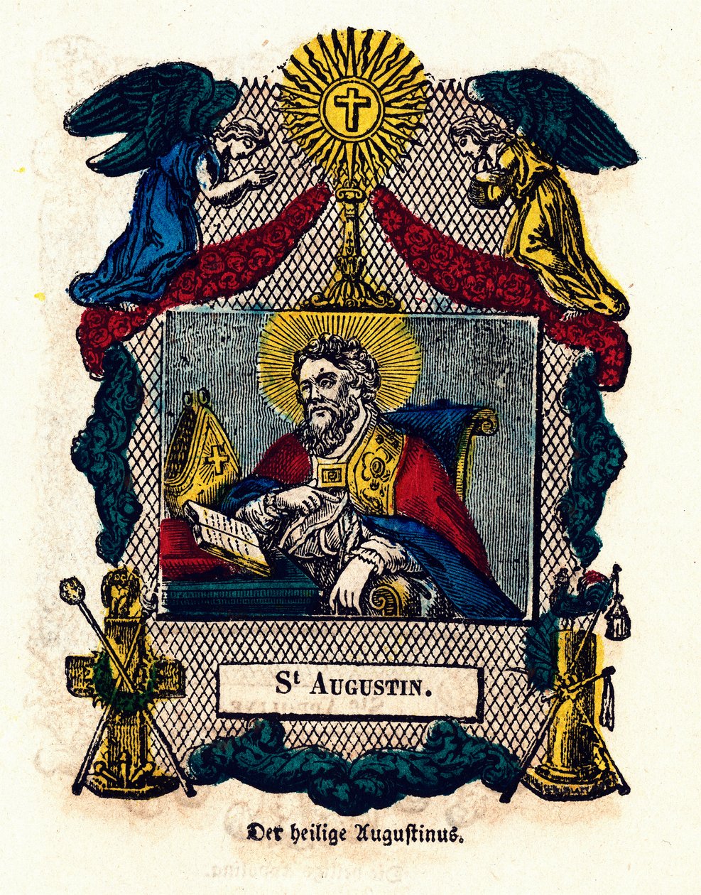 Fromme bilde: Saint Augustine (Augustin av Hippo (354 - 430), eveque og doktor i kirken, forfatter av Rule of Saint Augustine og Confessions). Gravering av privatsamlingen fra 1800-tallet av Anonymous Anonymous
