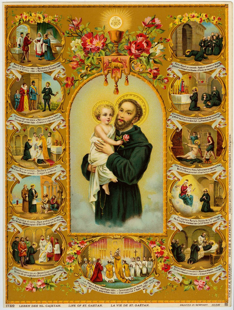Fromme bilde: Saint Cajetan, Gaetano dei Conti di Tiene grunnlegger av Theatines (kromolitografi) av Anonymous Anonymous