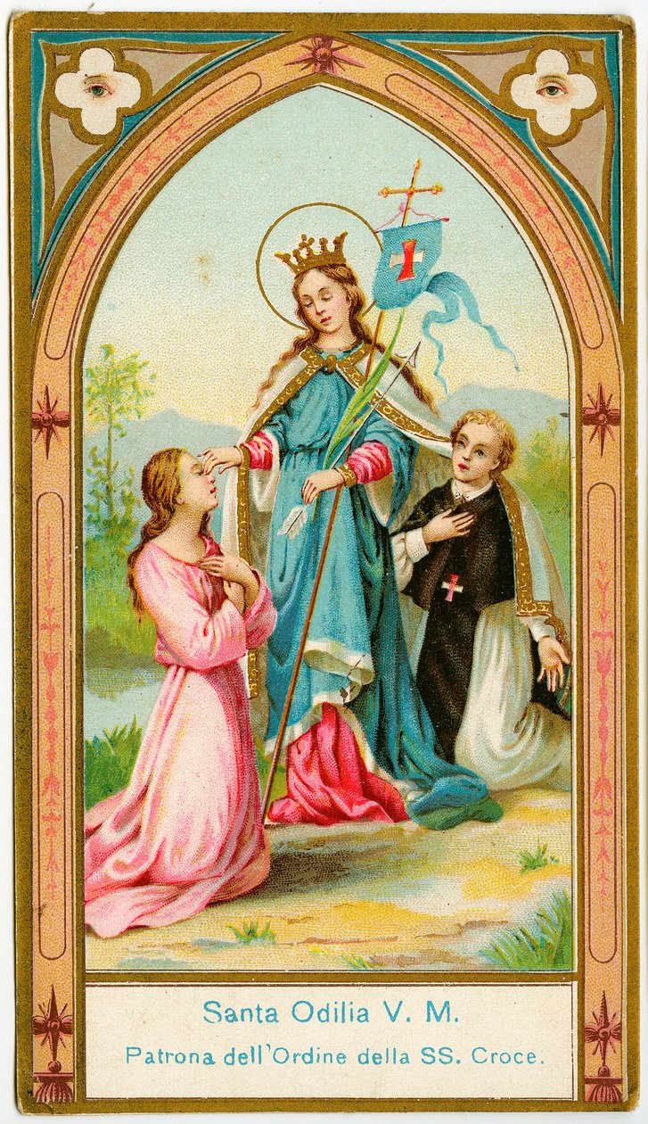 Fromme bilde: St. Odile av Alsace, skytshelgen for kanonens regulære av Det hellige kors-orden (kromolitografi) av Anonymous Anonymous
