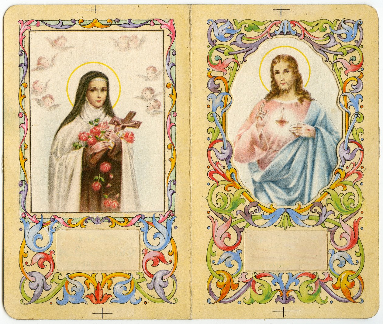 Fromme bilde: Den hellige Therese av Jesusbarnet og Jesus med hellig hjerte (trykk) av Anonymous Anonymous