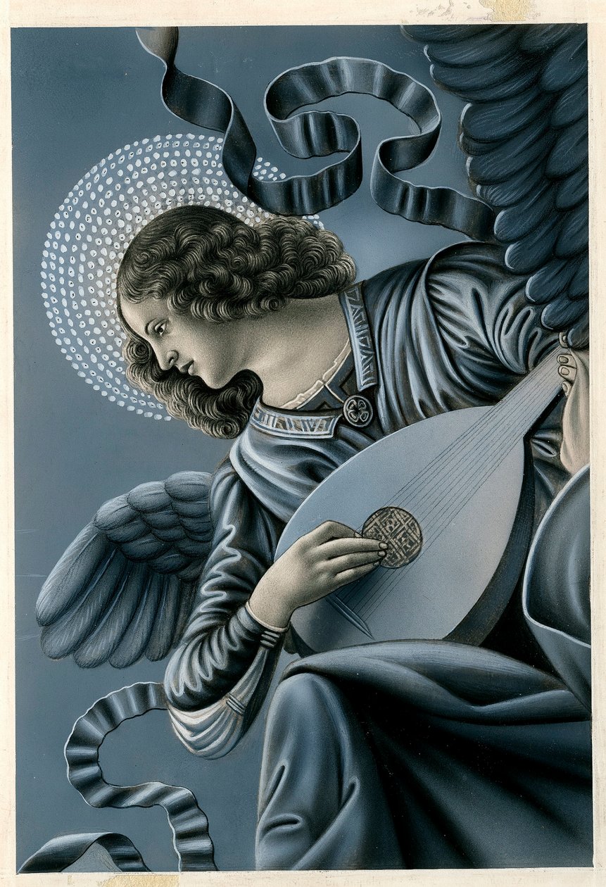 Fromt bilde: en musikerengel etter fresken av Melozzo da Forli (trykk) av Anonymous Anonymous