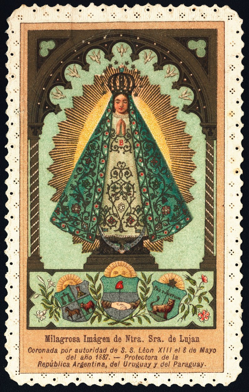 Fromme bilde: "" representasjon av Nuetra Seniora (Vår Frue) av Lujan, beskytter av Argentina, Paraguay og Uruguay"" Dentelee Card Private Collection av Anonymous Anonymous