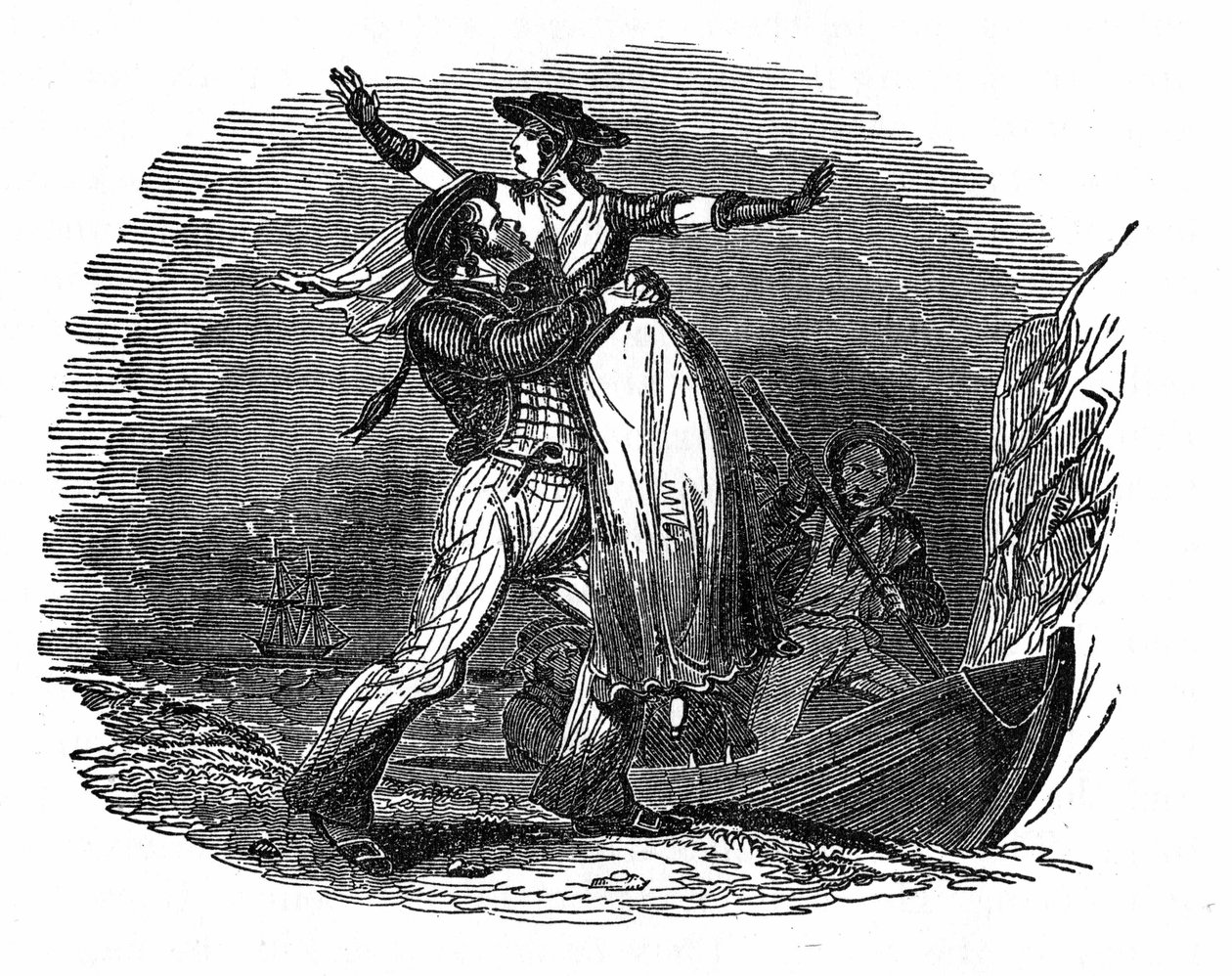 Pirat Charles Gibbs tar en nederlandsk jente fra skipet sitt (begynnelsen av 1800-tallet). Gravering av "" The pirate own book "" 1837. av Anonymous Anonymous