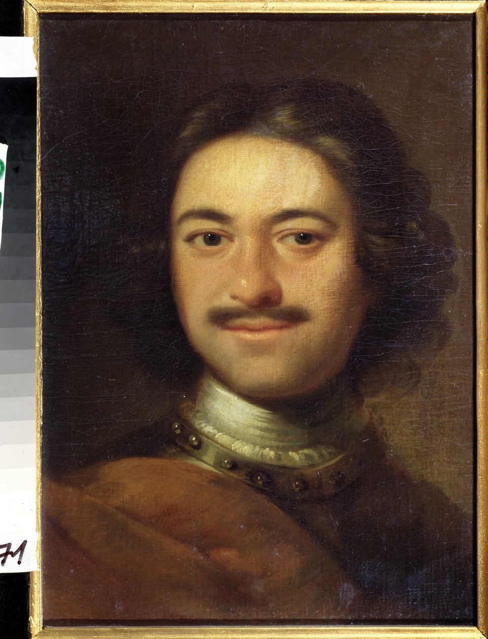 Portrett av keiseren Peter I den store (1672-1725) (Portrett av keiseren Peter I den store). Anonymt maleri. Olje på lerret, 48,5 x 37 cm, tidlig 1700-tall. Klassisisme. Statens sentrale marinemuseum, St. Petersburg. av Anonymous Anonymous