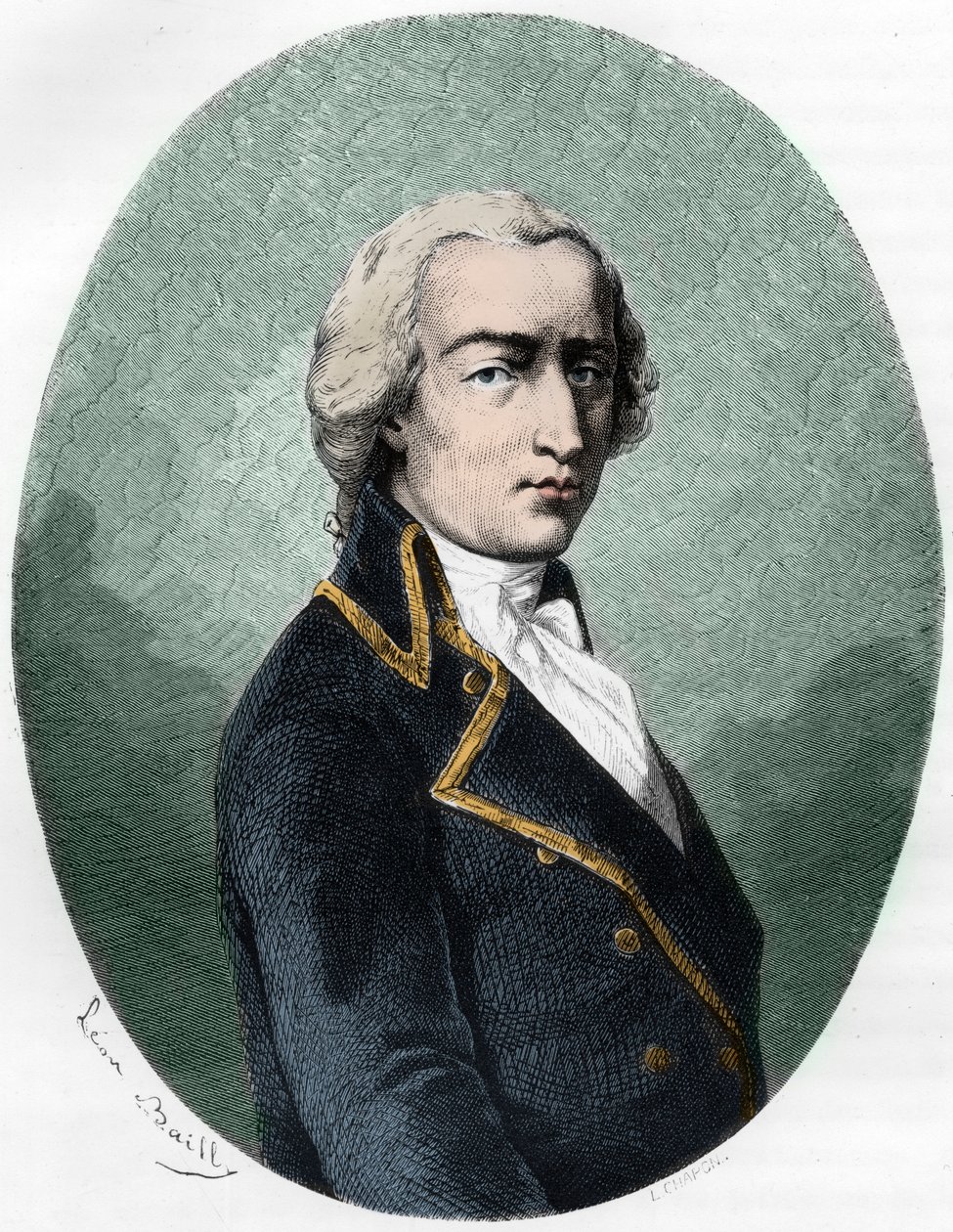 Portrett av ARMAND LOUIS av GONTAUT BIRON, DUC DE LAUZUN, fransk soldat - Portrett av Armand-Louis de Gontaut Biron, hertugen av Lauzun (Biron-Lauzun) (1758-1793) - Gravering av 1863 i "Le Livre Rouge - Histoire De L