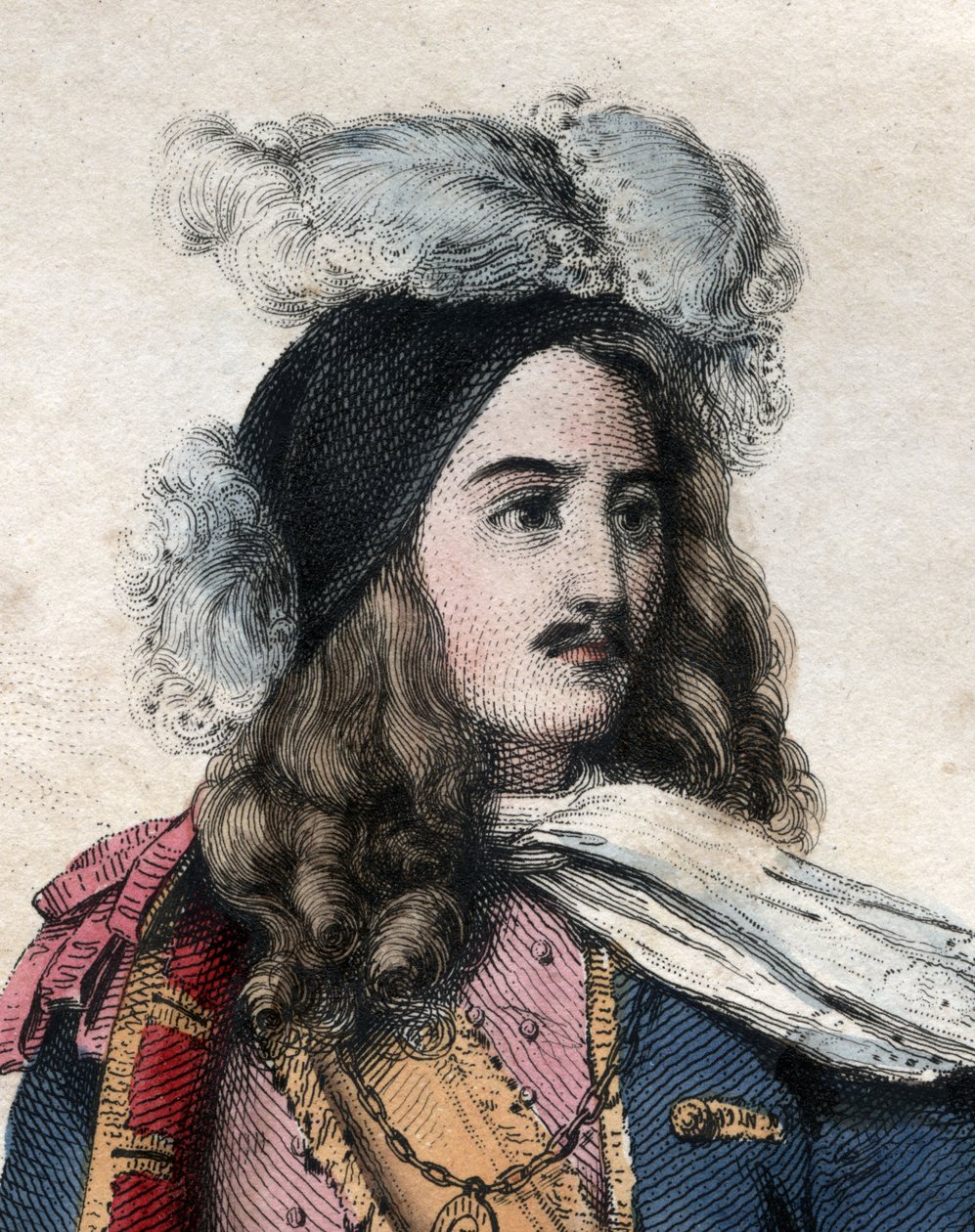 Portrett av Anne Hilarion de Costentin (Cotentin), greve av Tourville (1642-1701) (admiral Tourville), fransk marinesjef. illustrasjon fra ""The French Plutarch"" av Edmond Mennechet av Anonymous Anonymous